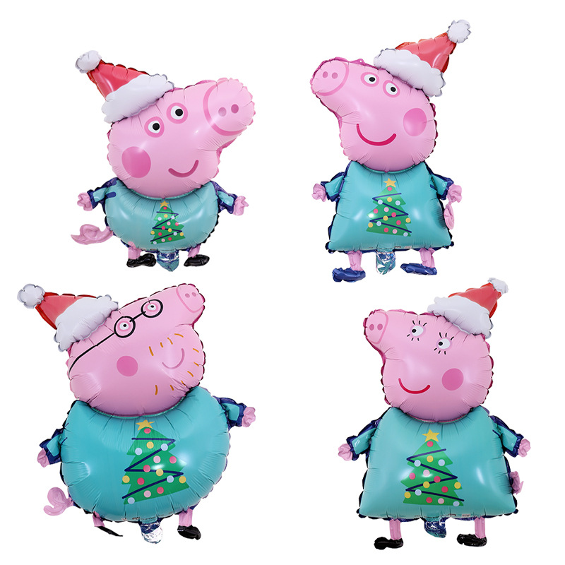 正版佩佩猪圣诞卡通小猪一家铝膜气球宝宝生日装饰布置佩奇气球