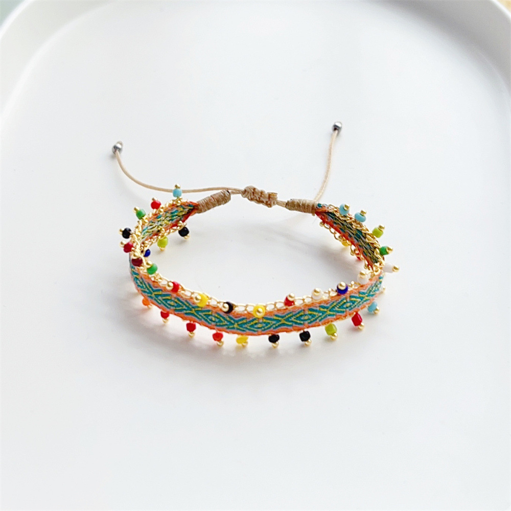 Nylon Chain Material Beaded Chain Chain Type 1 Piece Quantity Simple Style Color Block Stainless Steel Seed Bead Ribbon Braid Women's Bracelets