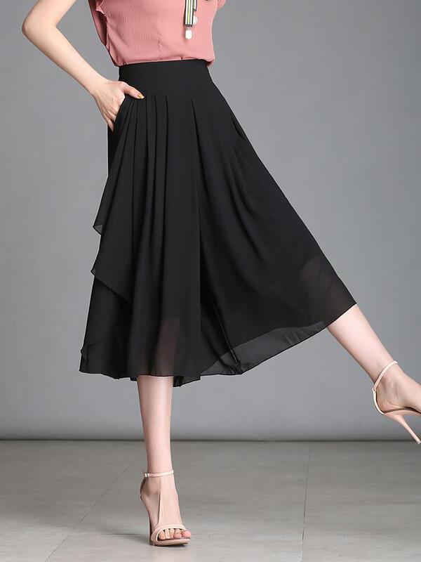 Chiffon Floating Pants One-piece Irregular Pants Large Size Loose Women's Capri Culottes Summer Cropped Wide-leg Pants