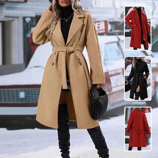 C 66415 Double Breasted Belted Wool Coat �p�ſ�ë�ش���