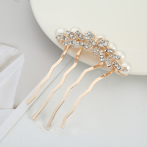  New Antique Four-Tooth Pearl Hair Comb Insert Comb Women's Rhinestone Hair Dishwasher Korean Style Headwear Hair Accessories Manufacturer Wholesale