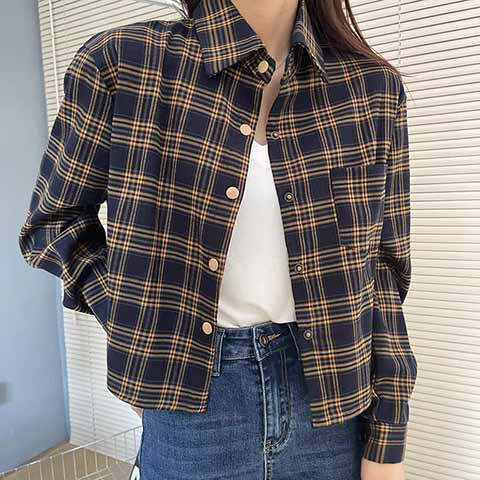 2024 New Arrival Plaid Shirt Women's Coat Loose Long-Sleeved Stacked Design Retro Casual Plaid Top Trendy