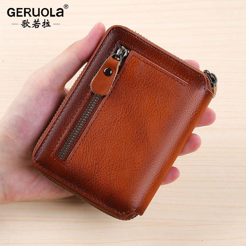Cartera explosiva de comercio exterior, cuero para hombres, tarjeta de identificación para hombres genuinos, monedero corto, billetera, bolsa de piel de vaca de primera capa