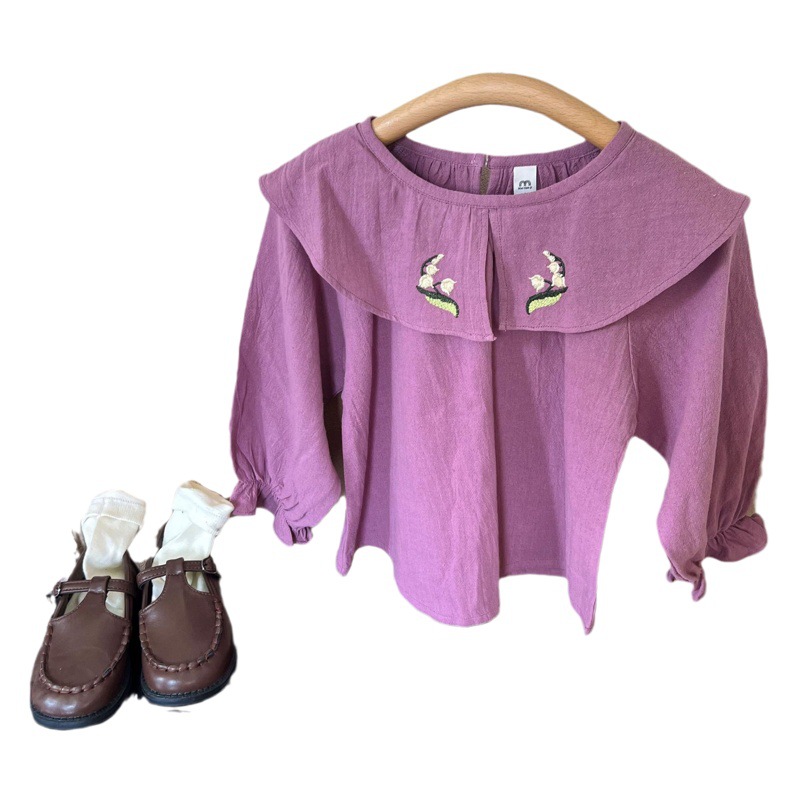 Campo DE TRIGO 2023 primavera y otoño nueva Corea del Sur camisa de cuello de muñeca para niños camisa de manga larga de encaje bordado