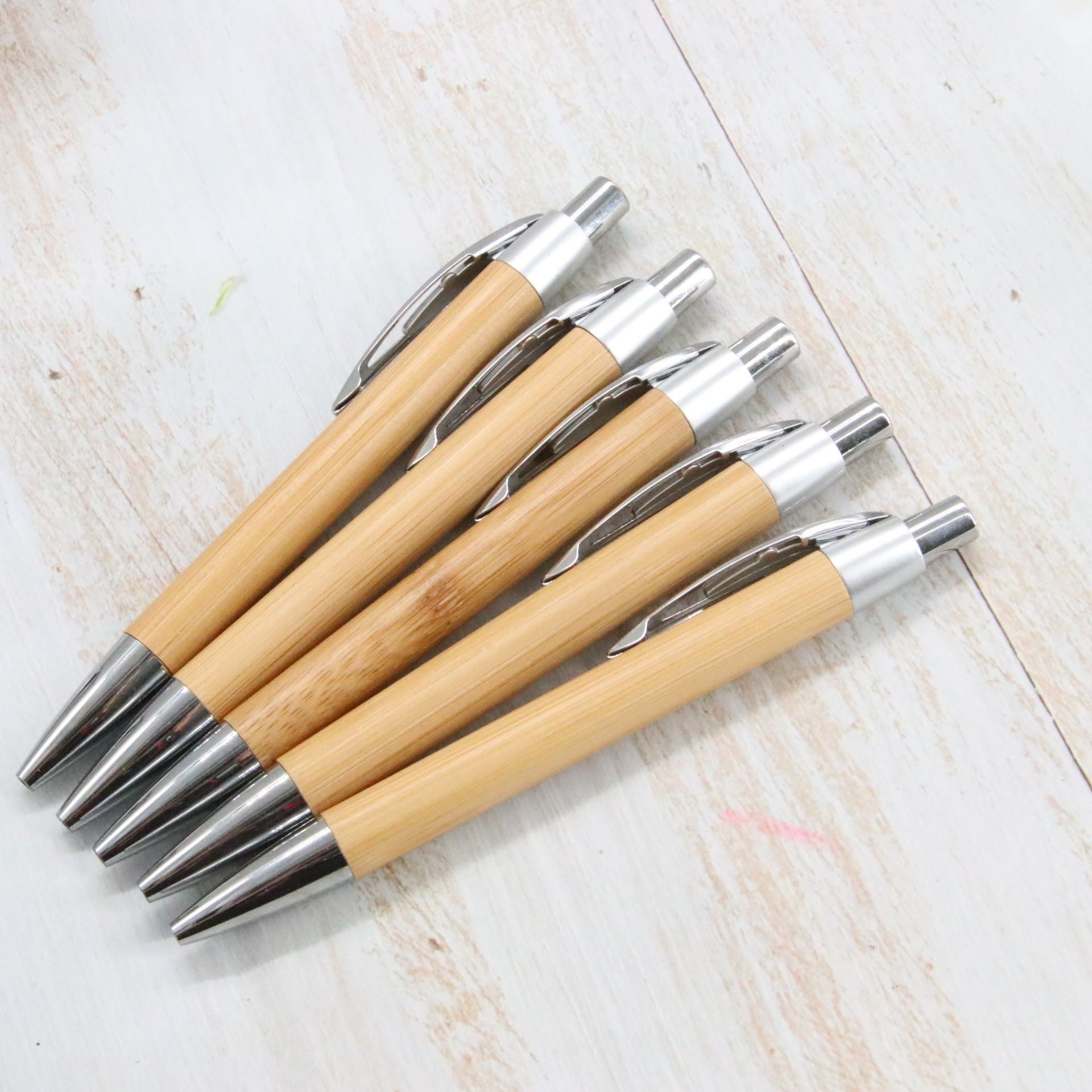 Lápiz de bola de bambú y madera prensa lápiz de movimiento accesorios metálicos logotipo láser