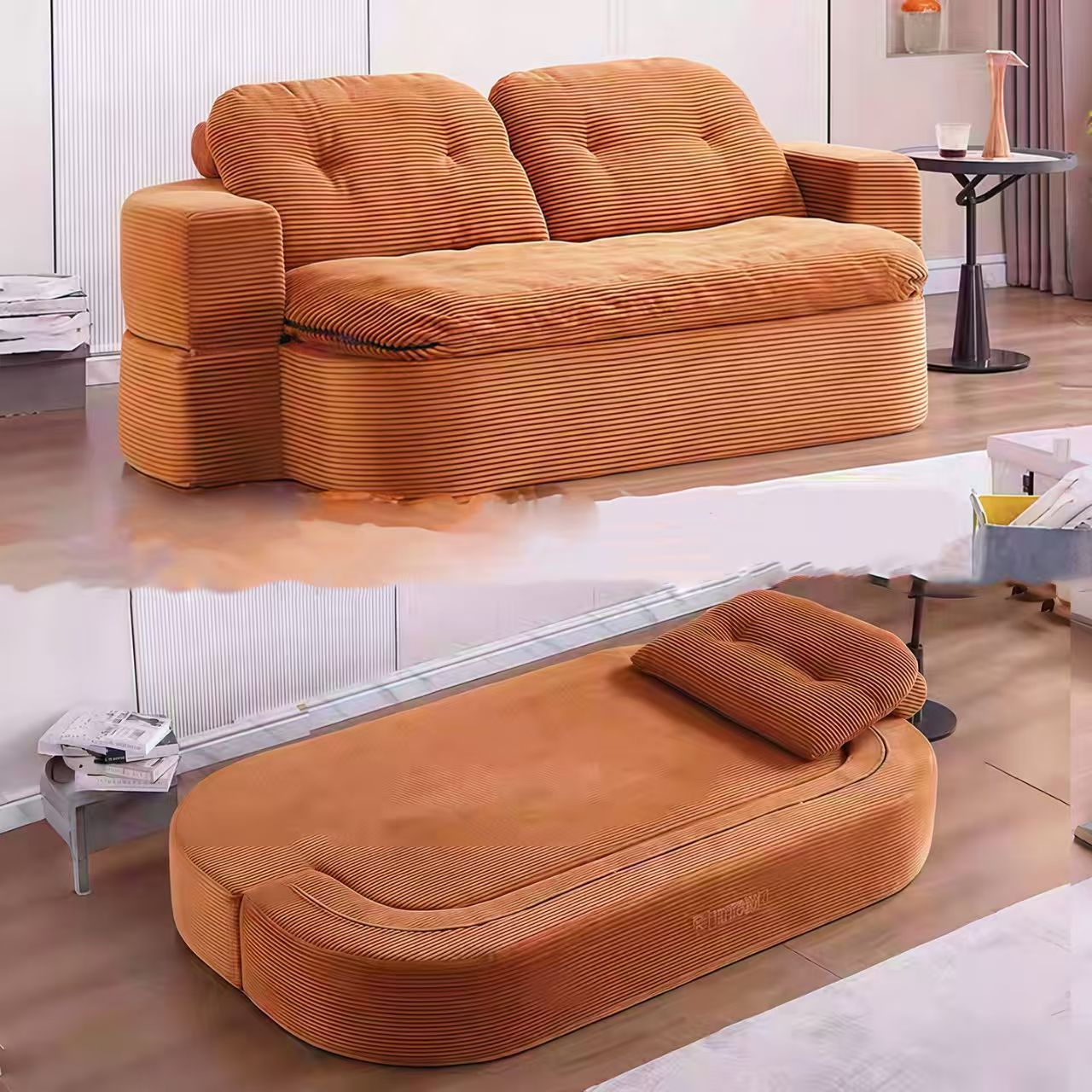 Cross-Border Vacuum Compression Kangaroo Sofa Bed Retro Style Living Room Apartment Small Apartment Corduroy Lazy Folding Bed