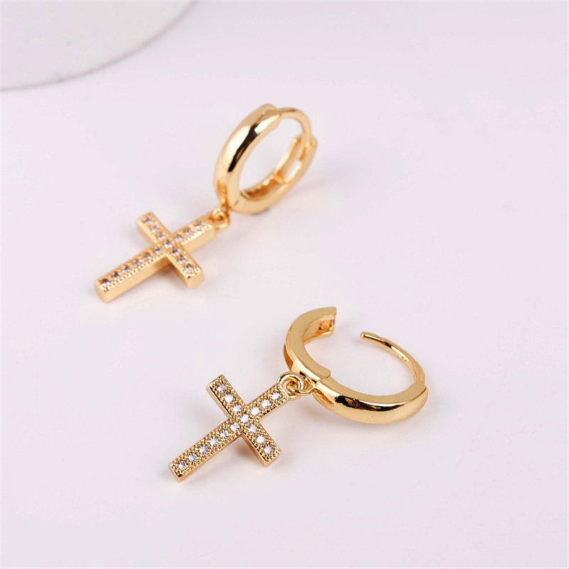 Copper Inlaid Zirconium Cross Earrings display picture 6