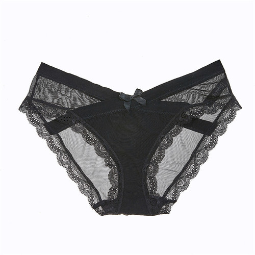 Japanese-style thin mesh sexy underwear for women, low-rise pure cotton crotch breathable butterfly knot lace triangle underwear for ladies
