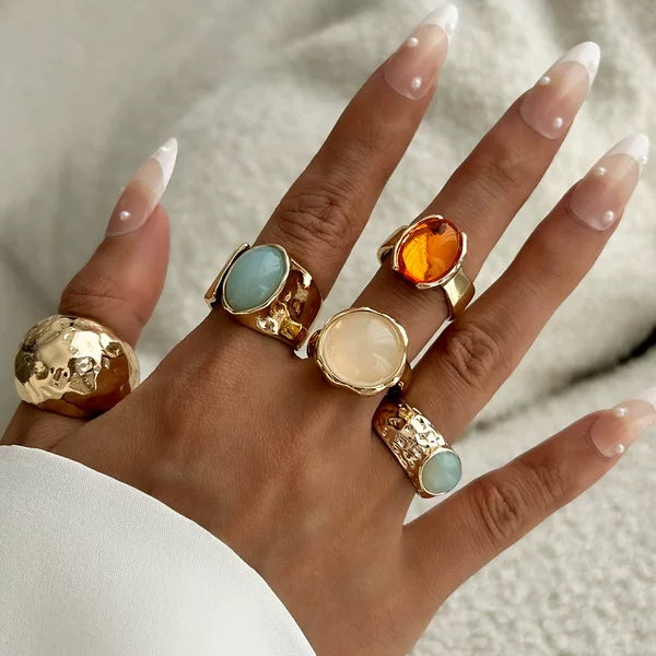 Moonstone Irregular Wide Version Ring Women's Ins Style Fashionable Elegant All-Match Niche Design Advanced Finger Ring