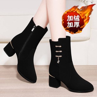 Autumn and winter single 2024 new short boots high heel women's shoes Martin boots thin thick heel Joker medium heel short boots