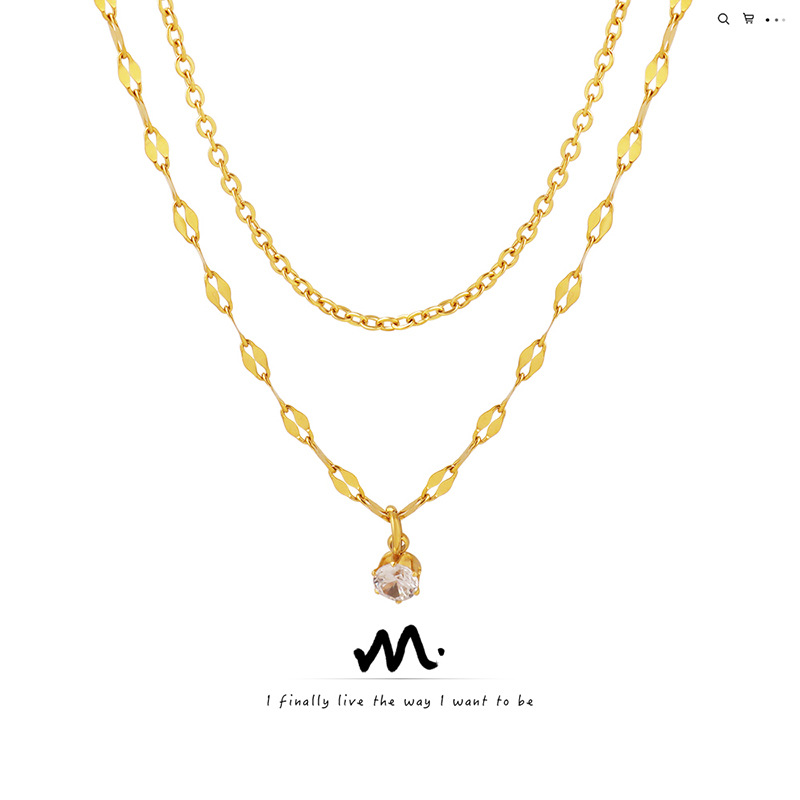 Estilo coreano ins diseño de nicho simple collar de circón apilado de doble capa collar de clavícula de acero de titanio para las mujeres