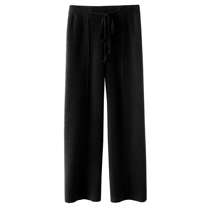 Pantalones de punto de pierna ancha de lana de color puro pantalones de fregona rectos de cintura alta para mujer Otoño e Invierno engrosados drapeados sueltos ropa exterior pantalones largos image 11