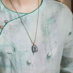 Jade Crafts Natural Xinjiang Hetian Jade Qinghai Material Old Material Ice Smoke Purple Formless Buddha Pendant Women's Jade Pendant