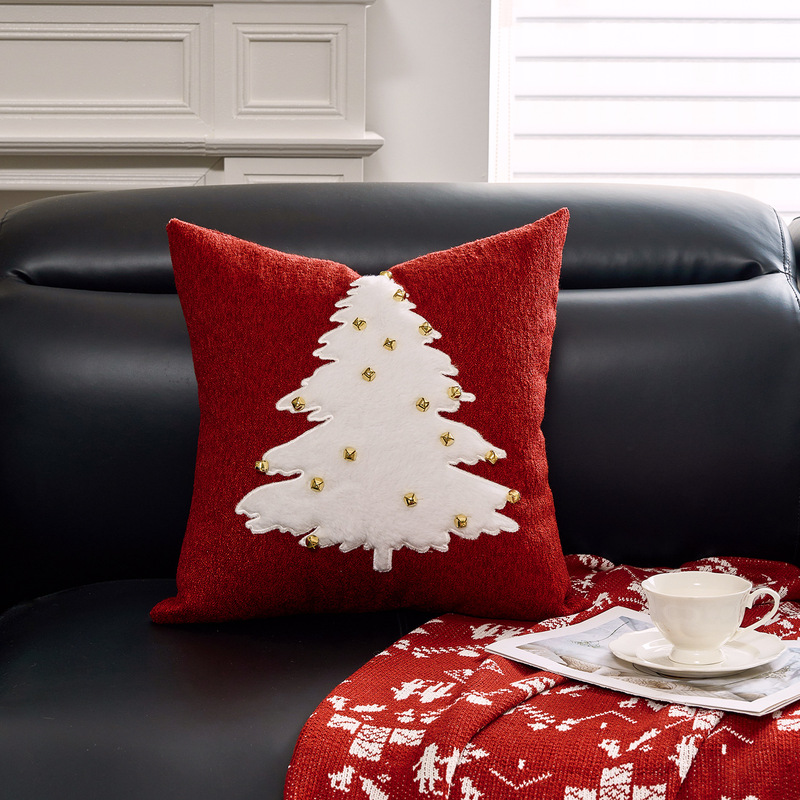 ヘラジカのクリスマスツリーブロンズ枕カバー、秋冬スノーフレーク刺繍クッションカバー45*45、クロスボーダーホットセール|undefined