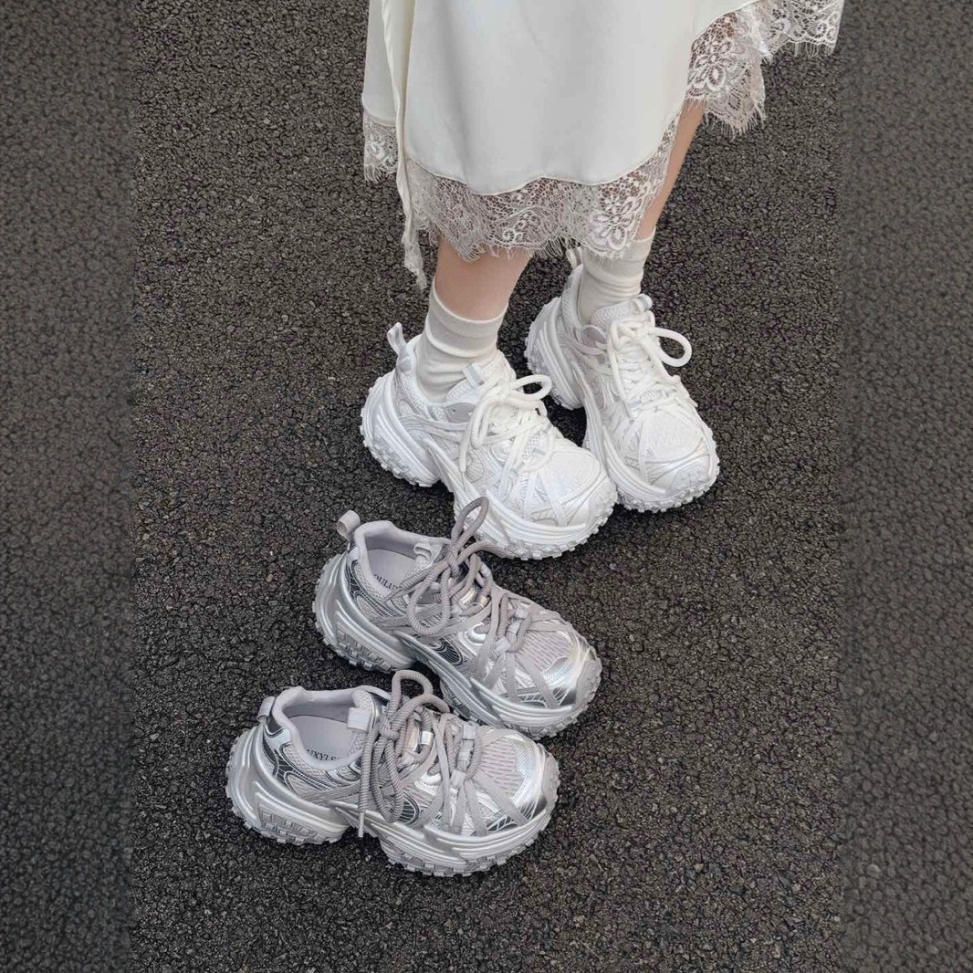 여성용 아빠 신발 새로운 두꺼운 밑창 높이 증가 플랫폼 캐주얼 신발 스포츠 신발 운동화 트렌디 25 봄 새 스타일