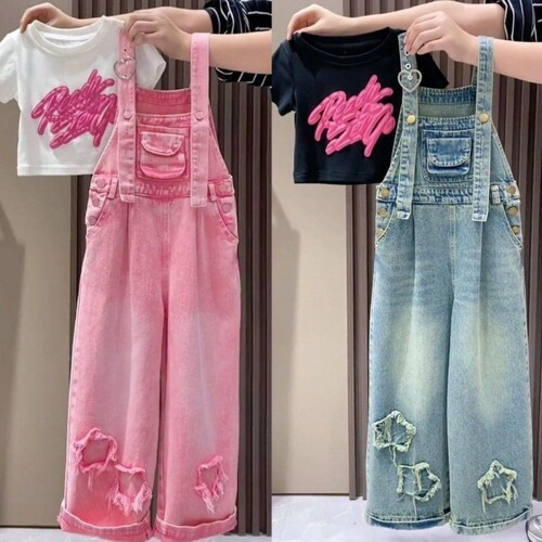 Girls' Denim Overalls Set: Stylish Spring/Fall & Summer Wear, Loose Fit, Perfect for Trendy Older Kids