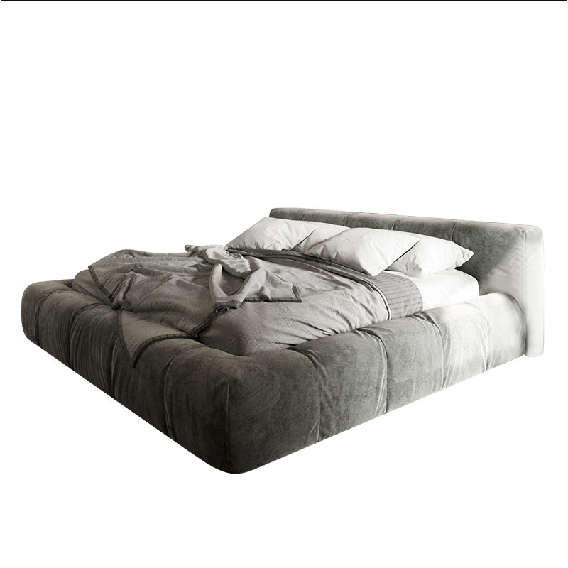 Cama doble con respaldo de tatami, estilo minimalista italiano, cama de terciopelo tecnológico para dormitorio, cama de matrimonio personalizada de madera maciza image 6