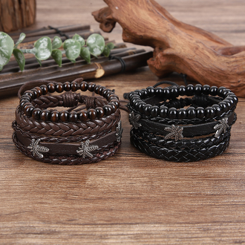 Cross-border four-piece feather woven bracelet multi-layer set vintage men's and women's jewelry bracelet for couples
