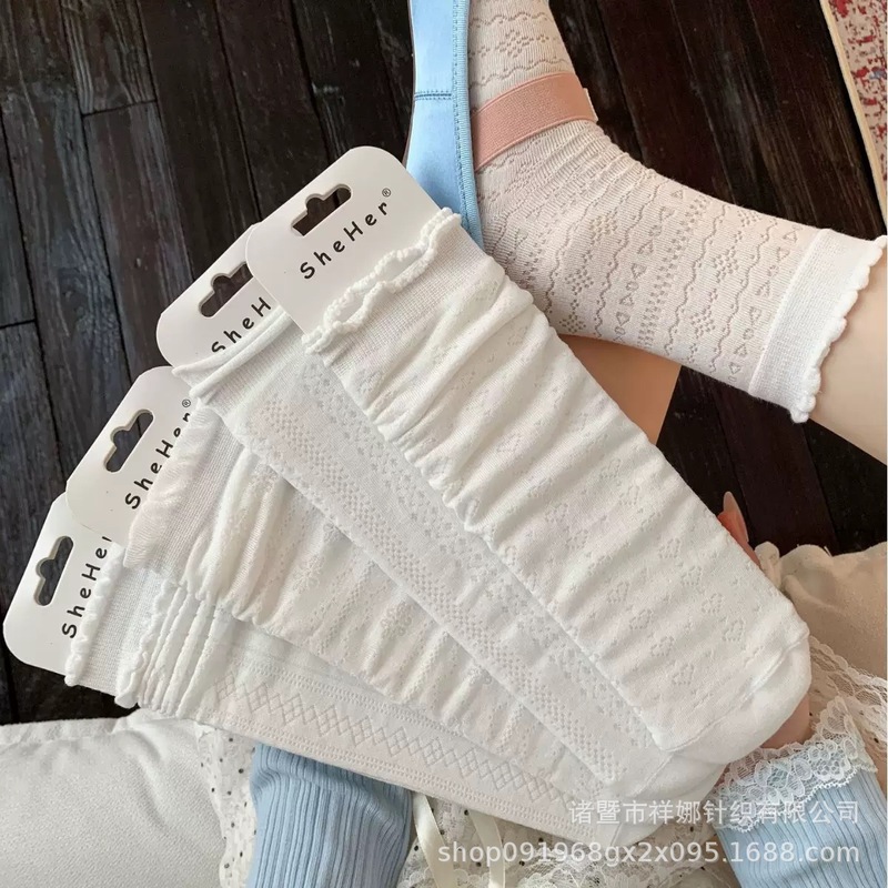女性用夏用薄い白い靴下、純綿ミッドカーフソックス、夏用通気性のある非伸縮性パイルソックス、ミュウバレエスタイル|undefined