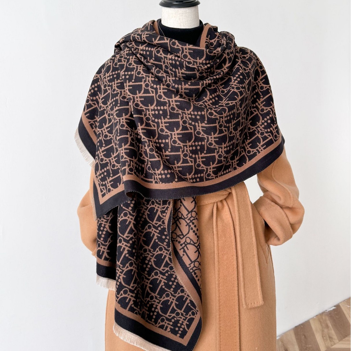 Bufandas de cachemira de doble cara de gran marca D letra de textura geométrica invierno grueso mantel de moda abrigo exterior