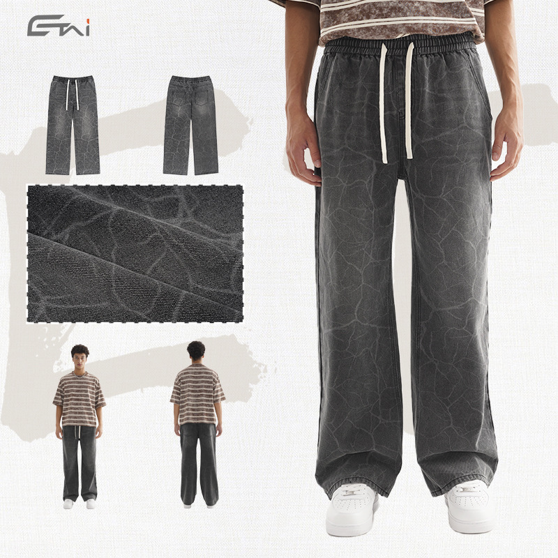 ETAI Hombre| Pantalones de estriado láser de rayos de ancho completo Retro americano pulverización de caballo para hacer jeans viejos