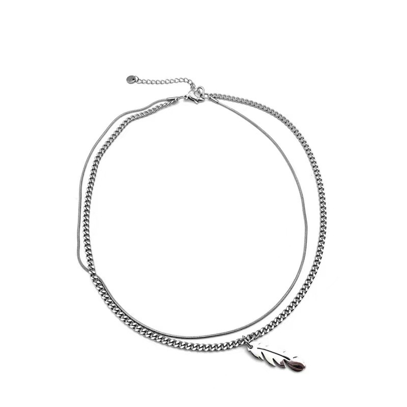 All Seasons Season Unisex Gender Wholesale Jewelry IG Style Hip-Hop Feather Titanium Steel Polishing Double Layer Necklaces Cuban Link Chain Curb Chain Snake Chain