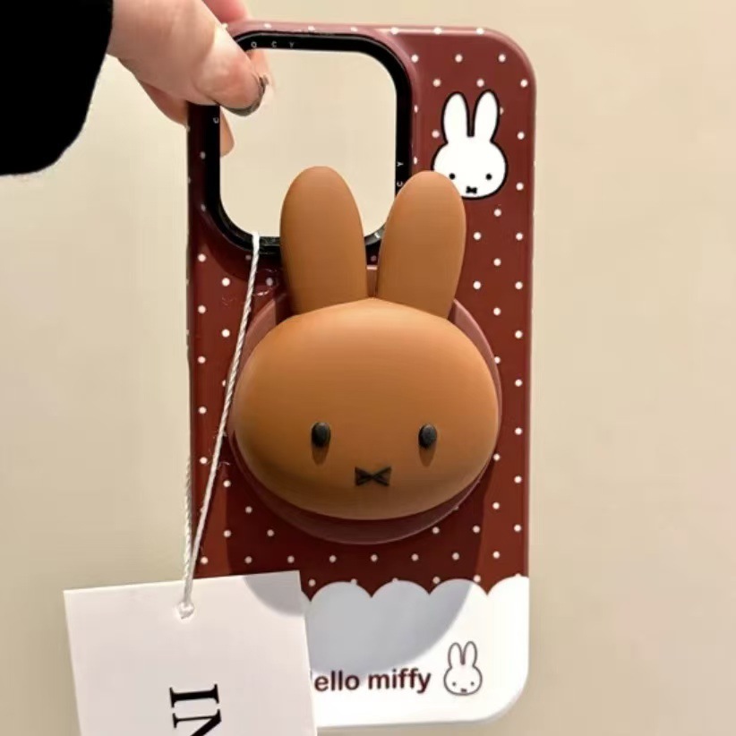 White Background Stereo Miffy Rabbit Avatar Magnetic Holder Suitable for Magsafe Mobile Phone Strong Adsorption Desktop Retractable