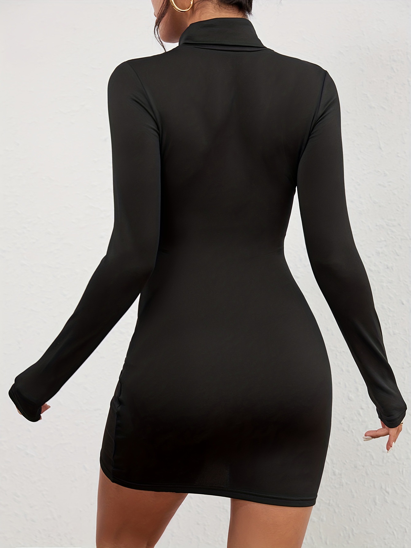2024 European and American Cross-Border Black Brushed High-Neck Slim Dress Long-Sleeved Work Clothing Dinner Versatile Sequin Hip Wrap
