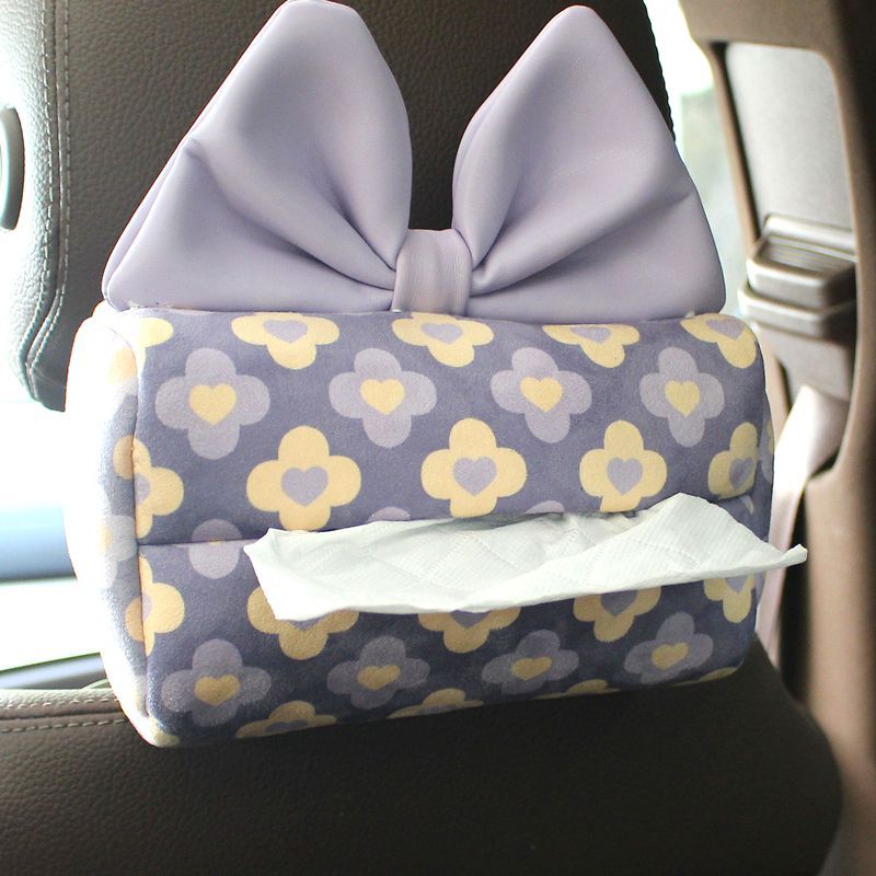 Box Hanging Creative: Che Zai Zhi Jin He Gua Shi Car tissue box/set - violet-purple-bow