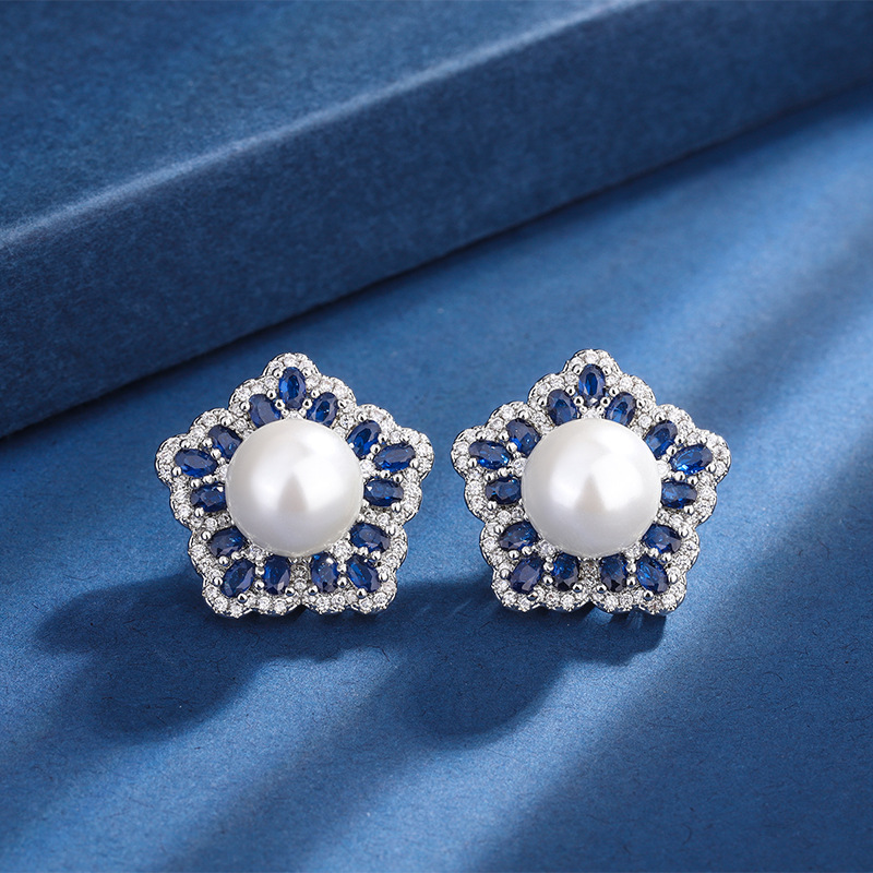 Zhuang Sheng joyería cobre inferior chapado en oro con incrustaciones fritillary perla moda coreana estrella color tesoro diamante pendientes 10mm