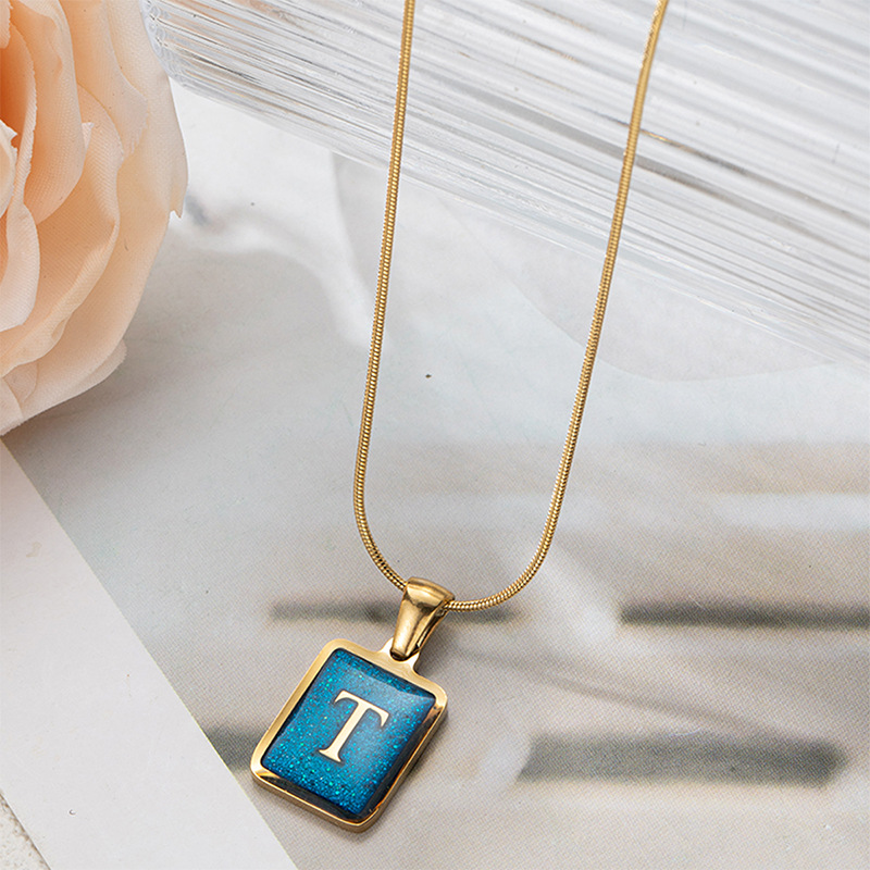 304 Stainless Steel Basic Classic Style Commute Enamel Geometric Letter Pendant Necklace display picture 23