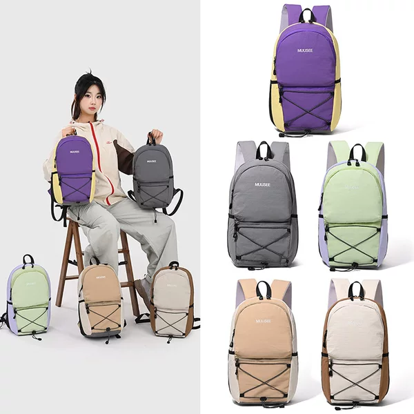 Japanese-style color-blocked outdoor mini backpack, unisex, multifunctional, water-resistant, lightweight travel and hiking backpack