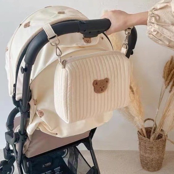 한국 인 엄마 가방 핸드백 순수 면화 자수 곰 아기 유모차 나가는 병 기저귀 보관 용 가방