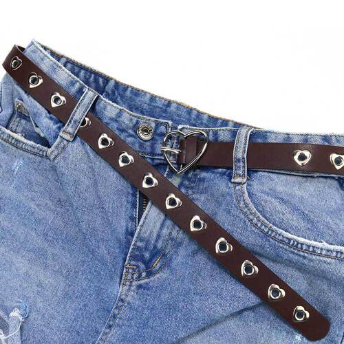 Amazon's new belt for women punk heart-shaped air-eye hollow decoration Baita women's belt European and American jeans belt