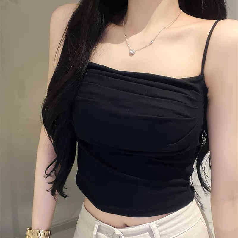 Versión coreana del deseo puro de mostrar el pecho, un gran tirante de un solo hombro plisado, hermoso chaleco trasero, una pieza con almohadilla para el pecho, top de tubo