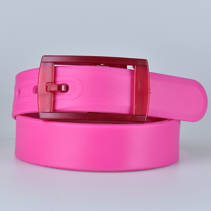 Cinturón unisex de silicona colorida con hebilla de pin, color caramelo, sin metal, cinturón de plástico blanco y rojo para pantalones, venta directa de fábrica