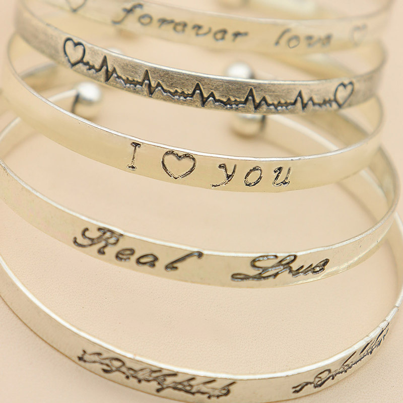 Fashion Simple Opening Bracelet Set Heartbeat English Glossy Bracelet 5-Piece Set