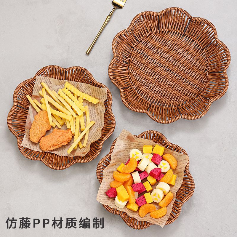 Plato de frutas tejido a mano, cesta de pan, cesta de frutas, palomitas de maíz fritas, plato de aperitivos KTV image 4