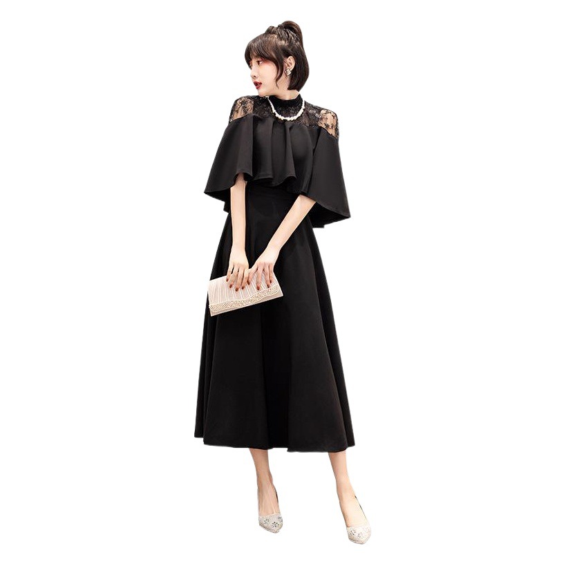 Vestido de noche negro para mujer, novedad de verano 2026, elegante y con estilo, para banquete, adelgazante, de longitud media, para eventos sociales.