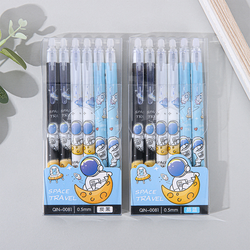 6 a box of erasable pens high color value cartoon cute 0.5 easy to erase student pen crystal blue gel pen astronaut