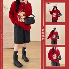 红色加厚毛衣大码女装2025年早秋冬季新款宽松蛇年针织新年上衣女