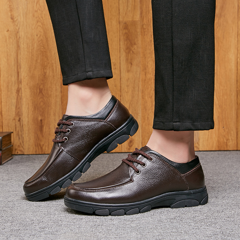 Herrenschuhe, lässiges Obermaterial aus Leder, weiche Sohle, mittelgroß, Dad-Sneaker_voghion.com