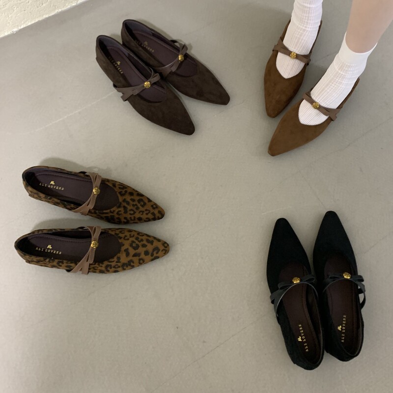 Inner Heightening Retro Suede Mary Jane Shoes for Women 2025 New Style Small Fragrant Leopard Print Pointed Toe Shoes Inner Heightening Retro Suede Mary Jane Shoes for Women 2025 New Style Small Fragrant Leopard Print Pointed Toe Shoes