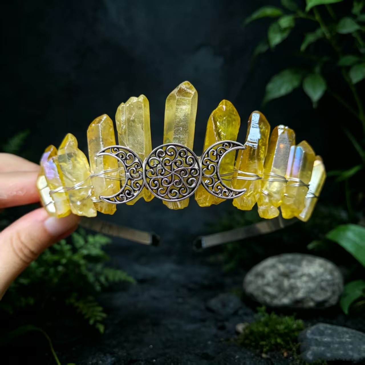 Diadema de Corona de Cristal 11 Hilos de Plata de Cristal para Fiestas