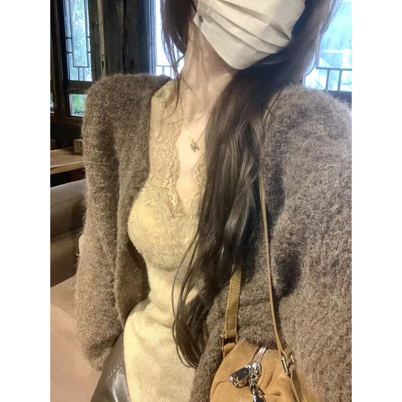 Relaxed style, lazy, plush knit cardigan for women, loose fit, oversized, soft and comfortable sweater coat, gray