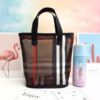 Korean plaid hollow mesh handbag cylindrical cosmetic bag breathable four-way portable mommy bathing and fitness bag