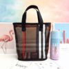 Korean Plaid Hollow Mesh Tote Bag Cylinder Cosmetic Bag Breathable Square Portable Mommy Bath Gym Bag Korean Plaid Hollow Mesh Tote Bag Cylinder Cosmetic Bag Breathable Square Portable Mommy Bath Gym Bag