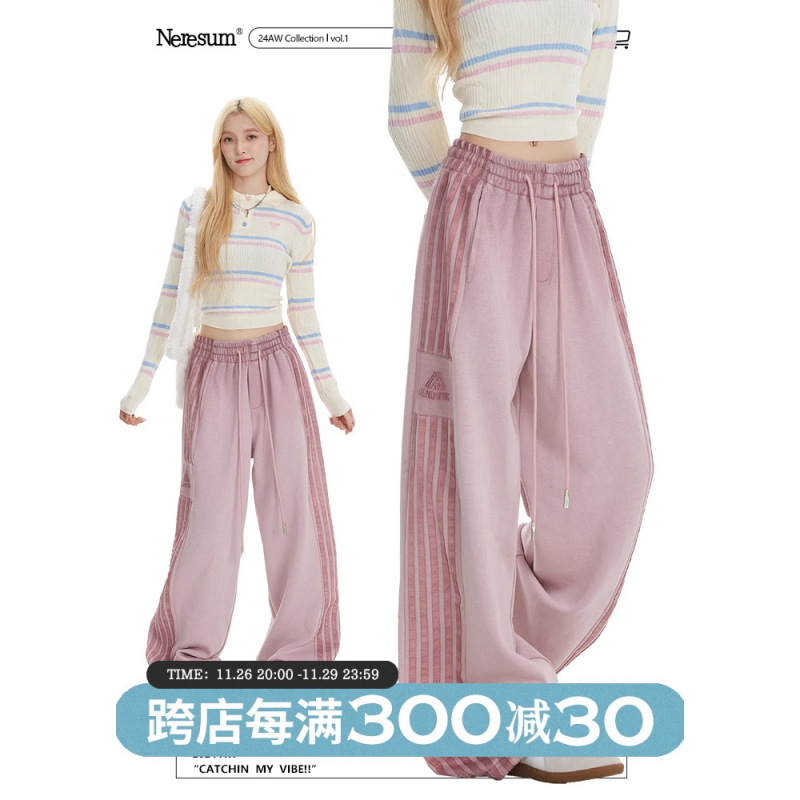 American Hip-Hop Stripesd Retro Sweatpants for Women 2025 Autum Petite Jazz Dance Pink Wide-Leg Straight Sweatpants American Hip-Hop Stripesd Retro Sweatpants for Women 2025 Autum Petite Jazz Dance Pink Wide-Leg Straight Sweatpants