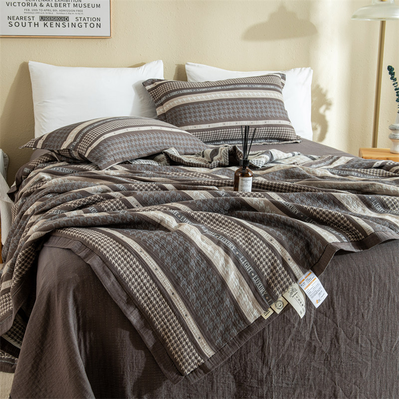 Class ACotton Double-layer Yarn Soy Fiber Summer Quilt Pure Cotton Four-piece Pillowcase Sheet Washable Simple Air-conditioned Quilt