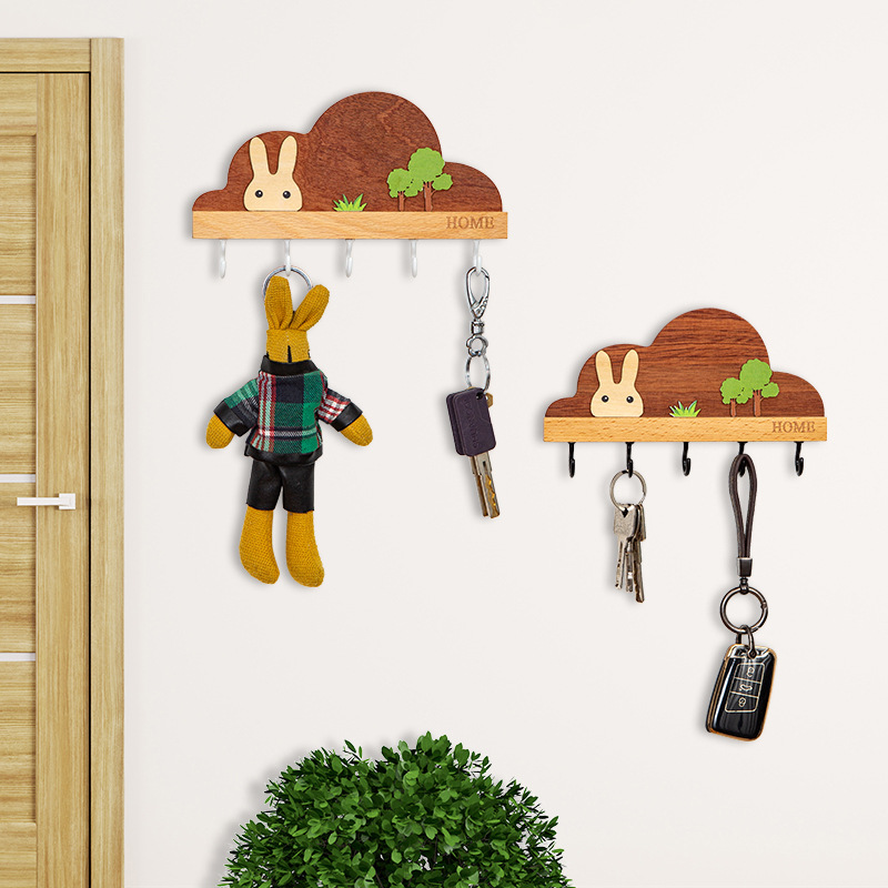 Nuevo estilo chino gancho de llave libre montado en la pared Entrada de entrada de madera estante de almacenamiento decorativo clave